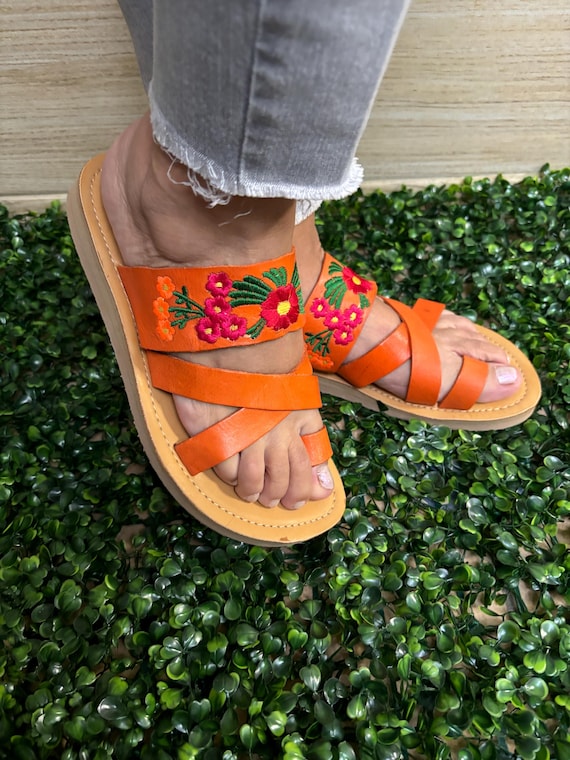 Huaraches Sandals All Sizes Orange Sandal Mexican Huaraches Mexican Flip Flops Boho Hippie Style Embroidered Sandal. Etsy Canada