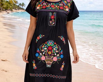 Vestido mexicano bordado a mano: Hupil floral