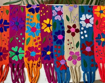 Mexican sash belt, hand embroidered belt,  solid colorful sash, ethnic belt, tie belt, dress belt, cotton belt, blouse belt.
