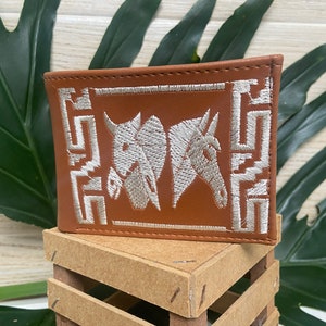 Embroidered wallet for men, leather wallet, cowboy style wallet, charro style wallet, western style wallet, gift for him.