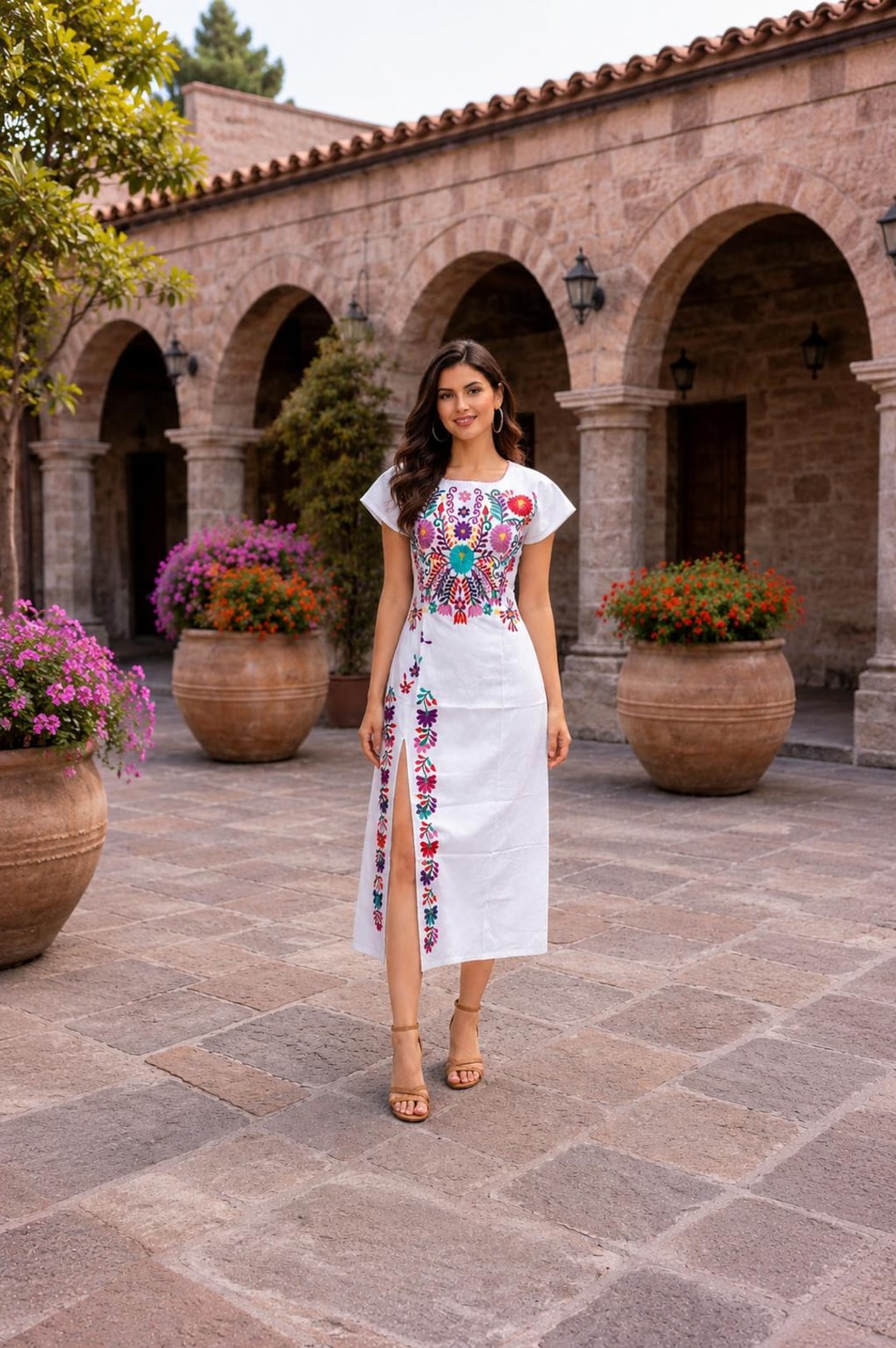 embroidered mexican maxi dress Chilac Embroidered Mexican Long Dress