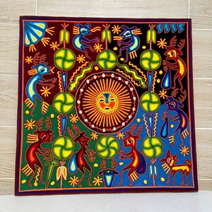 Huichol Yarn Painting: 24&quot; Square Mexican Folk Art Wall Decor