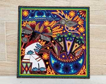 Huichol Yarn Painting: Handmade Mexican Folk Art (12x12 inches)