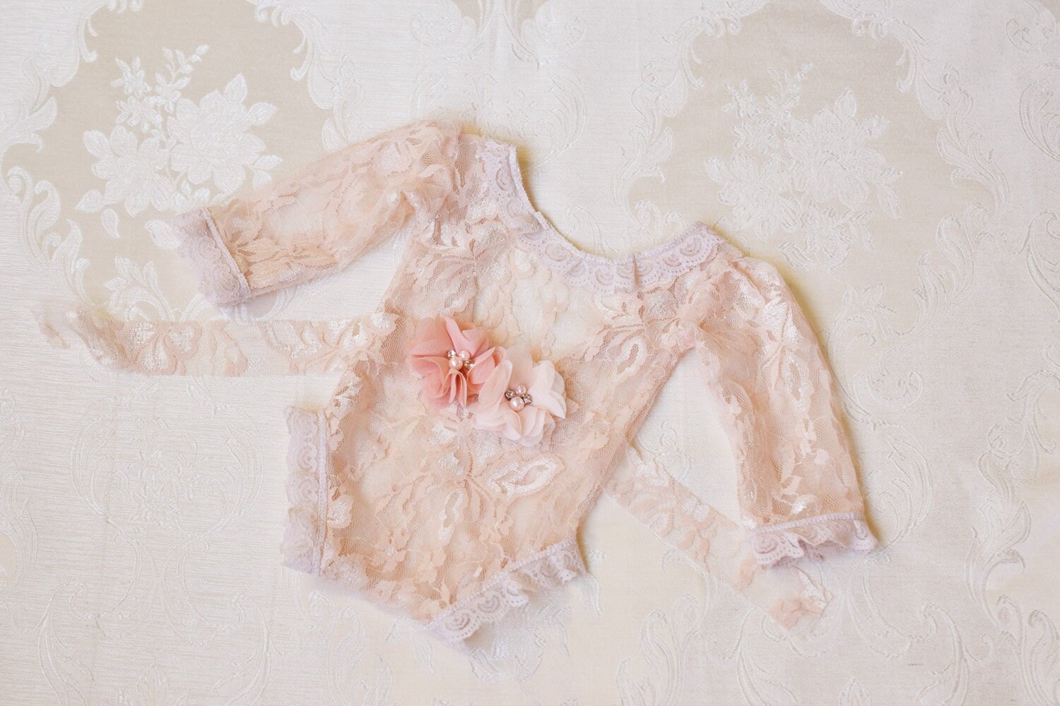 Pink baby girl lace romper Newborn photoshoot prop Baby | Etsy