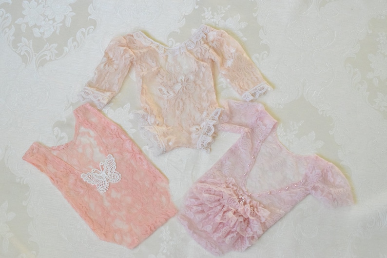 photo shoot accessory Newborn photography prop set newborn photo shoot session Baby shower gift Lace romper for baby girl