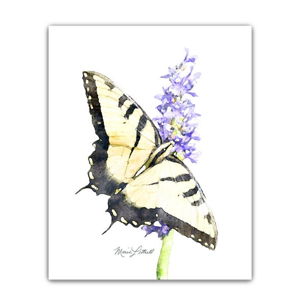 Original Watercolor Painting – Tiger Swallowtail Butterfly on Flowers, Wildlife Art, Garden Wall Decor, Nature Gift