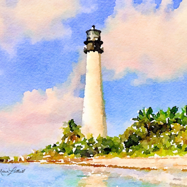 Watercolor Lighthouse Painting, Giclée Print, Cape Lighthouse Florida, Coastal Decor, Original Art, Ocean, Sea, Bay, Lighthouse Watercolor