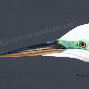 Great Egret Painting, ORIGINAL Acrylic Painting, Canvas Board, White Bird, Beach Art, Prints, Wading Bird, Bird Art, Beach Bird, Wildlife image 3