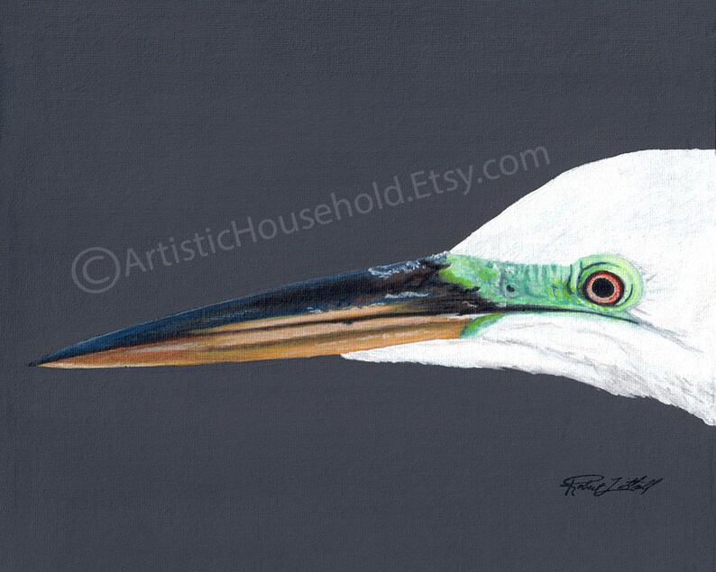 Great Egret Painting, ORIGINAL Acrylic Painting, Canvas Board, White Bird, Beach Art, Prints, Wading Bird, Bird Art, Beach Bird, Wildlife image 3