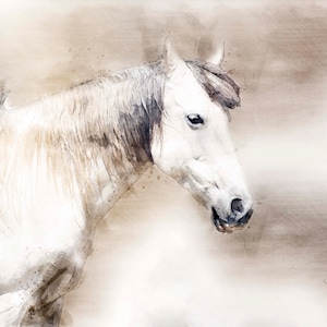 Original Watercolor White Horse Painting, Art Print, Horse Watercolor, Barnyard Animal Art, Farm Animals, Farmhouse Decor, Farm