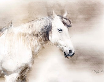 Original Watercolor White Horse Painting, Art Print, Horse Watercolor, Barnyard Animal Art, Farm Animals, Farmhouse Decor, Farm