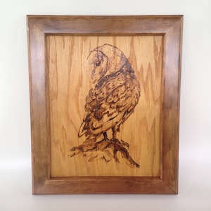 Barn Owl Wood Burning Art, Pyrography, Framed, Wildlife Art, Birds of Prey, Raptor Art, Framed Art, Bird Décor, Owl Art