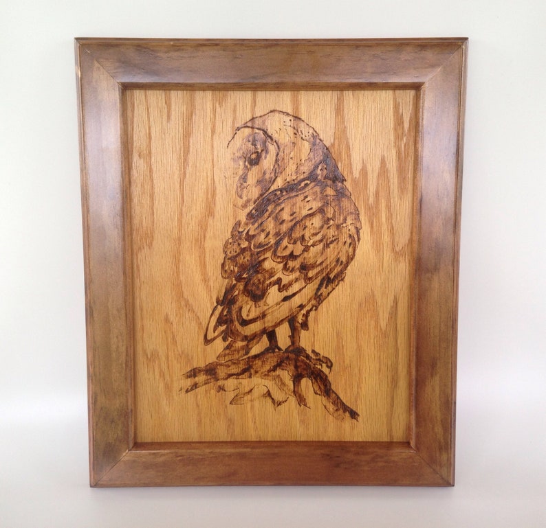 Barn Owl Pyrography Wood Burning With Handmade Frame Image 0