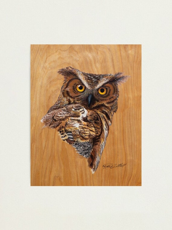 Original Painting Pyrography On Wood Great Horned Owl Etsy
