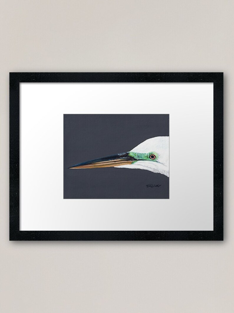 Great Egret Painting, ORIGINAL Acrylic Painting, Canvas Board, White Bird, Beach Art, Prints, Wading Bird, Bird Art, Beach Bird, Wildlife image 4