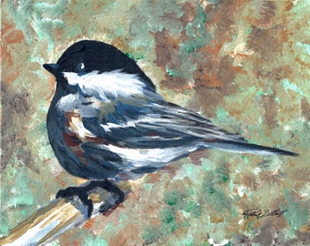 Chickadee Painting, Acrylic Canvas, Chickadee on a Branch, Original Painting, Bird Art, Woodland, Nature, Wildlife Decor, Original Artwork