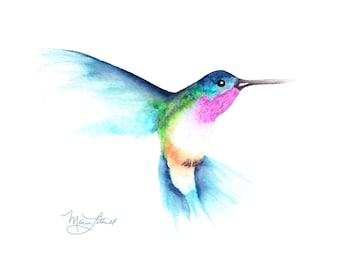 Original Watercolor Painting, Hummingbird Print, Bird Art, Wildlife Artwork, Audubon Art, Garden Décor, Wall Hanging, Wall Art