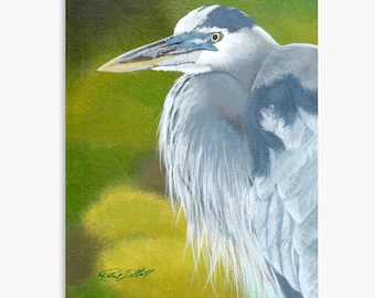 Great Blue Heron Original Acrylic Painting Art Print, Bird Art, Wading Bird, Water Bird Décor, Coastal Bird Art, Ocean, Beach, Tropical