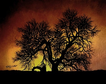 ORIGINAL Painting, Acrylic Canvas Painting, Colorado Stormy Sunset Cottonwood Tree Silhouette, Landscape Art, Scenery, Tree Decor, Halloween