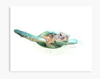 Original Watercolor Green Sea Turtle Painting, Original Artwork Ocean Beach Sea Animal Art Turtle, Watercolor Painting, Turtle Painting