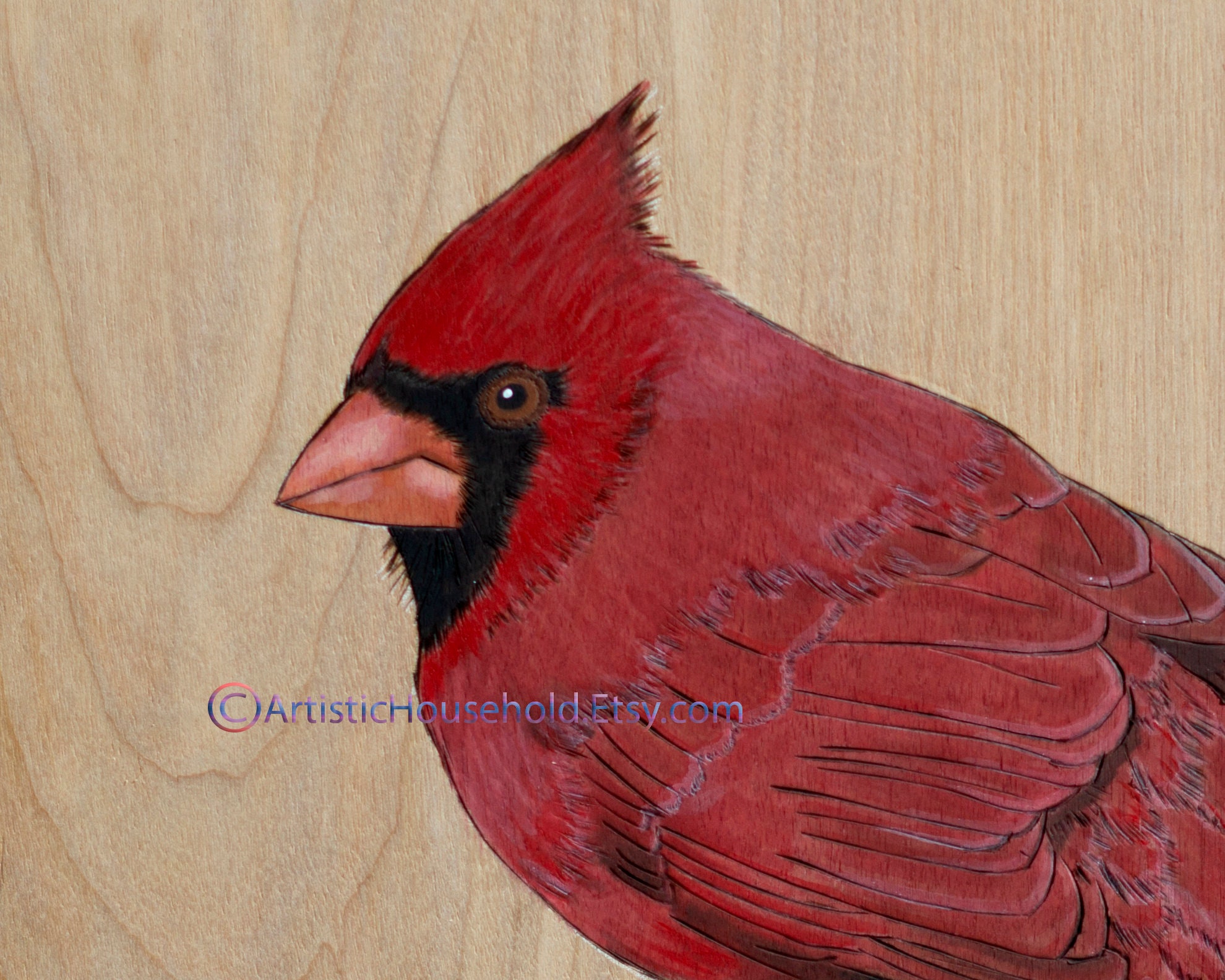 Original Cardinal Painting, Cardinal Pyrography, Painted Wood Burning ...