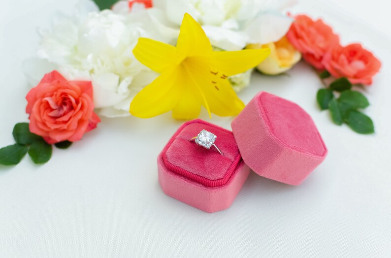 Octagonal ring box Wedding Gift Fuchsia Velvet ring box