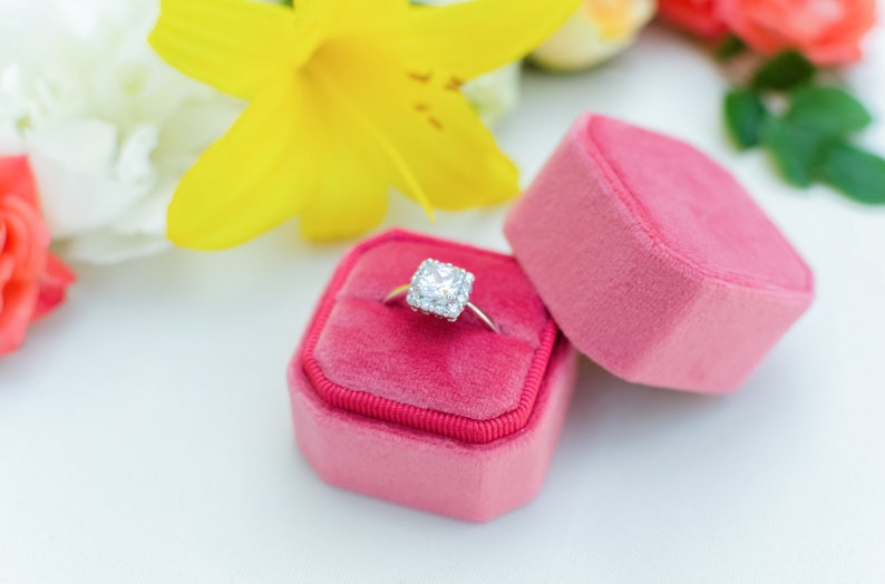 Octagonal ring box Wedding Gift Fuchsia Velvet ring box