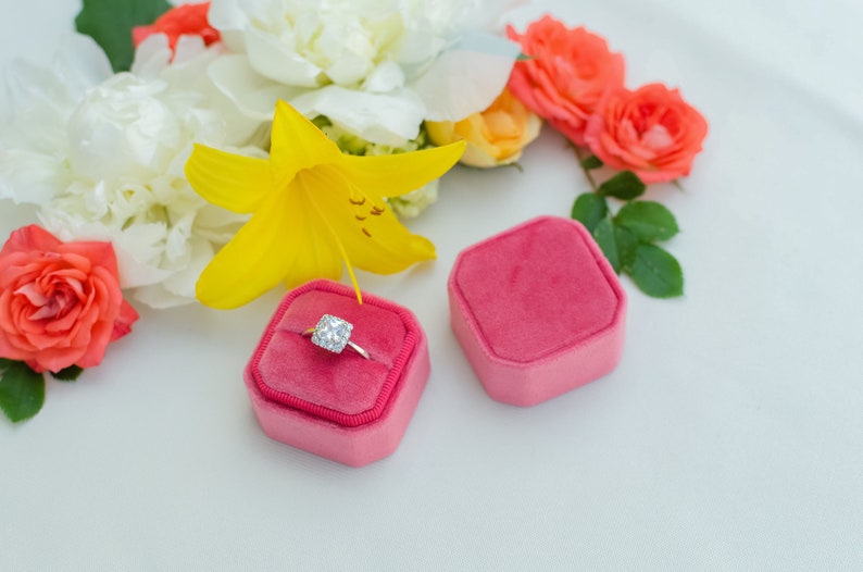 Octagonal ring box Wedding Gift Fuchsia Velvet ring box