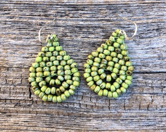 Handwoven Beaded Teardrop Earrings: Chartreuse Miyuki Glass Seed Beads With Sterling Silver Ear Wires