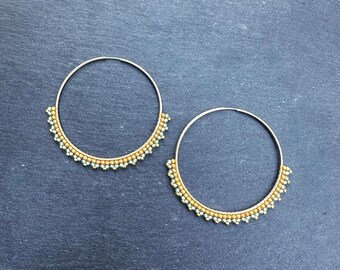 Große Perlencreolen aus mintgrünen Glasperlen, 14K Gold Fill