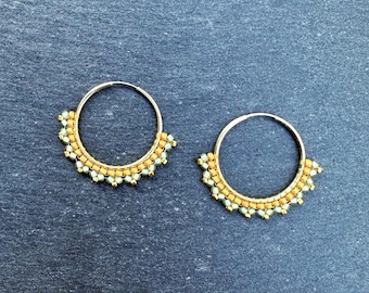 Handgewebte Mintgrüne Glasperlen Creolen: 24K Vergoldet, 14K Gold Filled Creolen