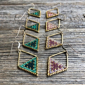 Beaded Triangle Drops Gold & Black Handwoven Beaded Seed Bead Earrings image 8