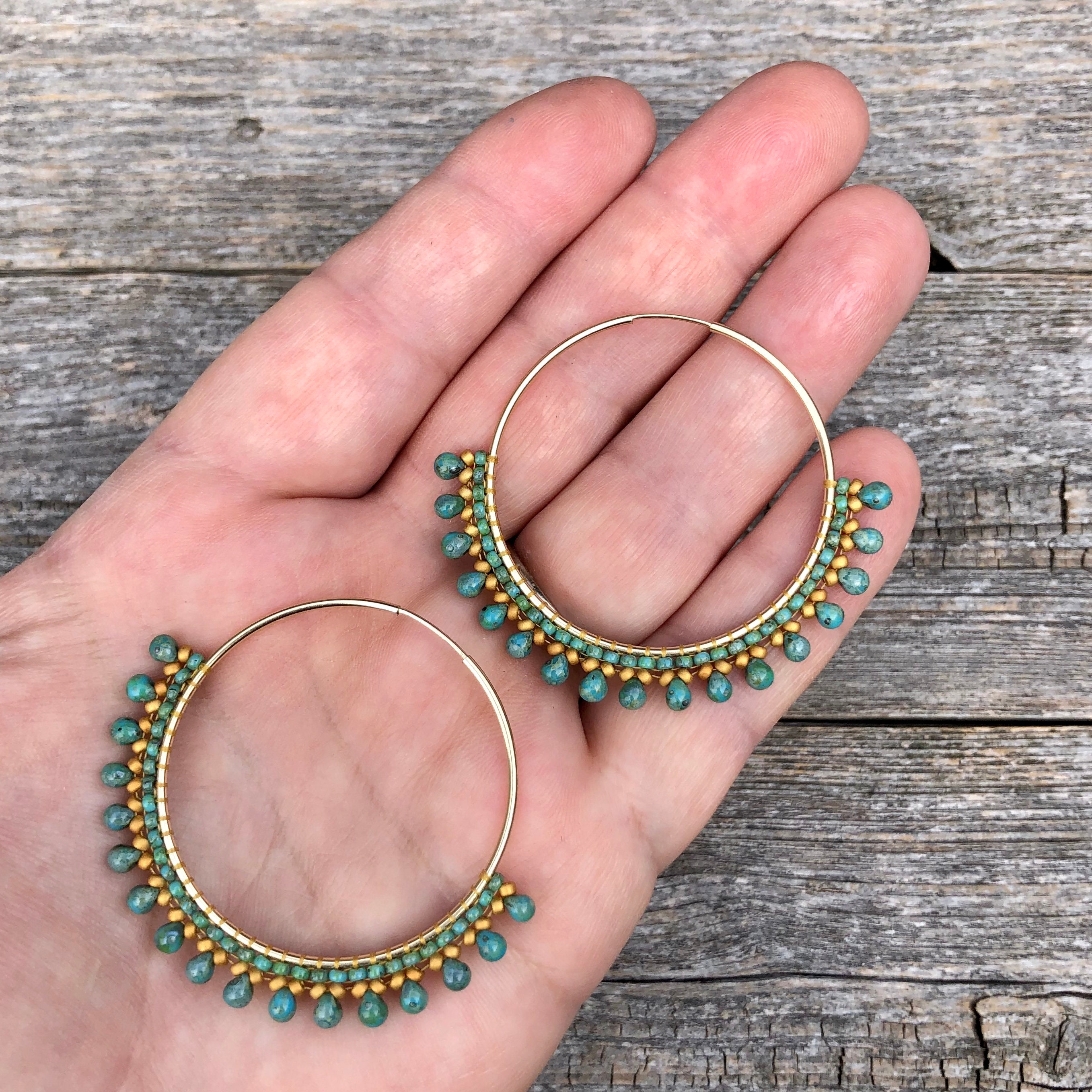Beaded Tassel Hoop Earrings 14K Gold Filled Hoops Etsy