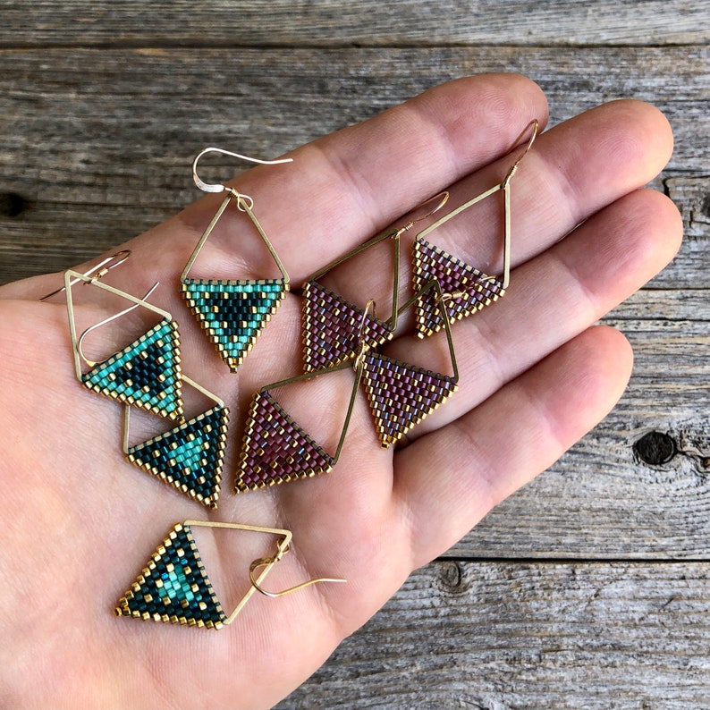 Beaded Triangle Drops Gold & Black Handwoven Beaded Seed Bead Earrings image 9