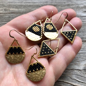 Beaded Triangle Drops Gold & Black Handwoven Beaded Seed Bead Earrings image 6