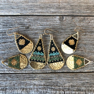 Beaded Brass Sun Triangle Teardrops Matte Terracotta with Gold Sun Handwoven Beaded Seed Bead Earrings image 6