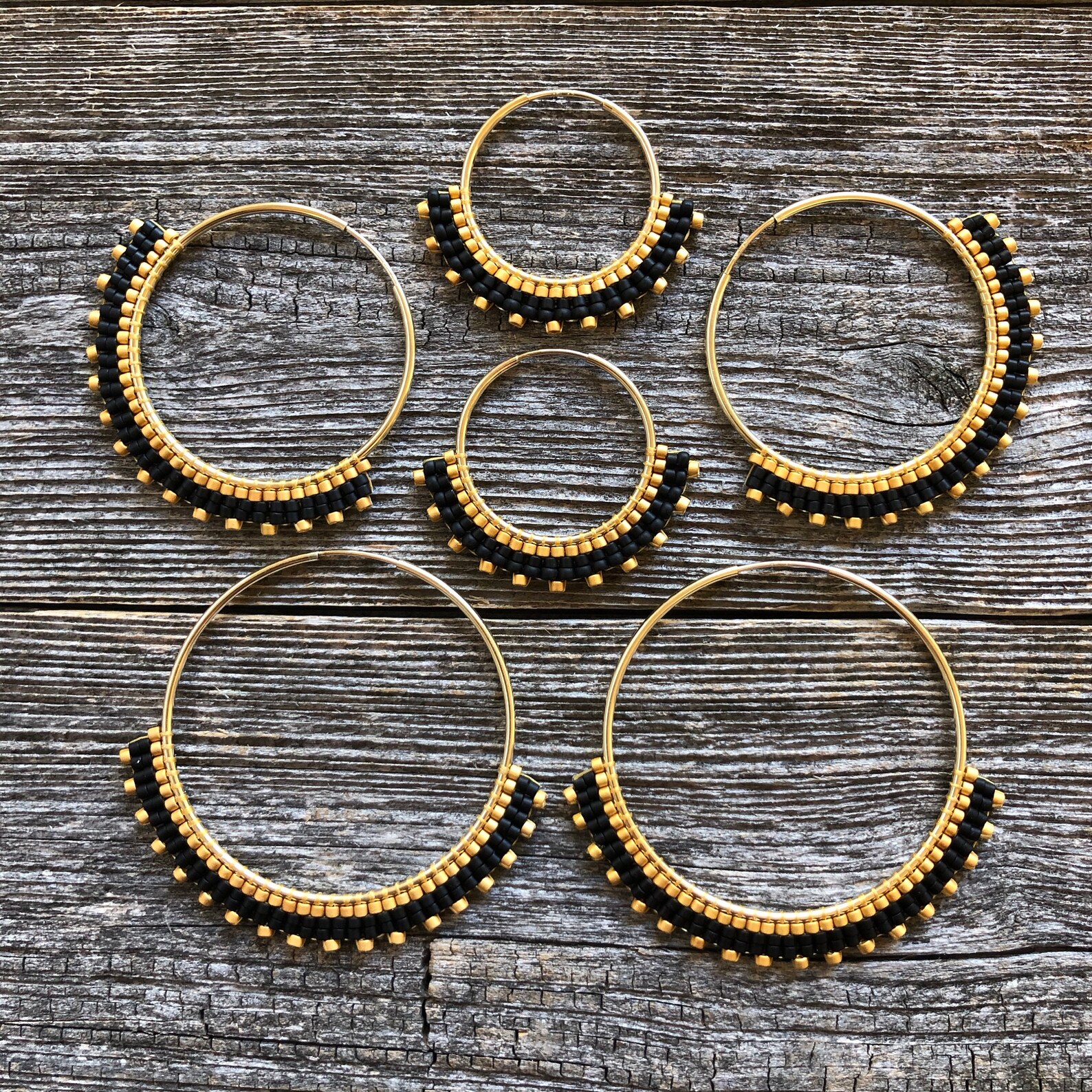 Beaded Hoop Earrings 14K Gold Filled Hoops Black & Gold Etsy