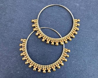 Handwoven Beaded Tassel Hoop Earrings: 14K Gold Filled, Miyuki Beads