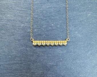 Handwoven Seed Bead Necklace: Bar Style, Matte Aqua Glass Beads, 14k gold filled chain