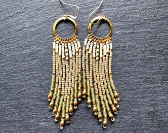 Rocailles Perlen Fransen Creolen: Handgewebte matte Glasperlen, 14k Gold Fill Haken