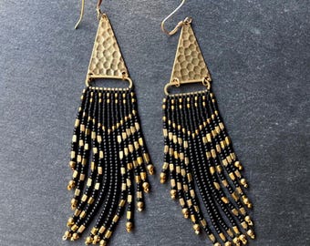 Long Seed Bead Tassel Earrings: Handwoven Miyuki Glass Beadwork