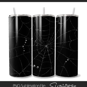 Spider Web Halloween Goth - Seamless digital download design PNG file for a 20 oz Skinny Tumbler sublimation wrap