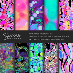 10 Vibrant Abstract Digital Scrapbook Paper Designs - 12"x12" Dorm Art Print- Non-Repeating