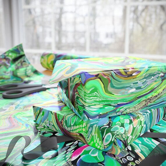 Abstract Marble Swirl Wrapping Paper | Turquoise Purple Green Gift Wrap Roll