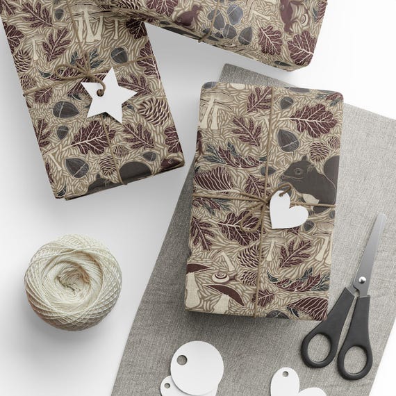 Rustic Fall Foliage Pattern Wrapping Paper | Beige Brown Botanical Roll