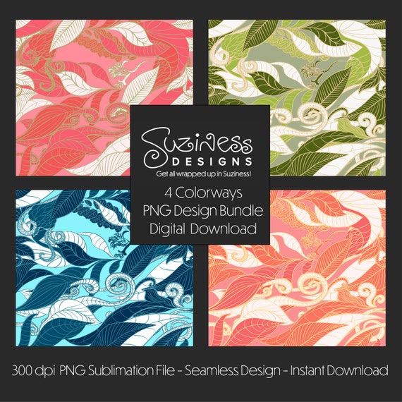 4 Design PNG Bundle - Tropical Beach Tiki Floral - Seamless digital download design PNG files for a 20 oz Skinny Tumbler sublimation wrap