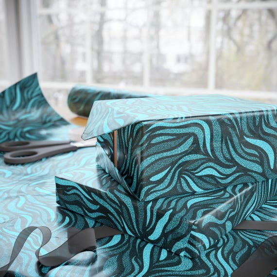 Teal Waves Swirl Wrapping Paper | Abstract Wave Pattern, Gift Wrap Roll