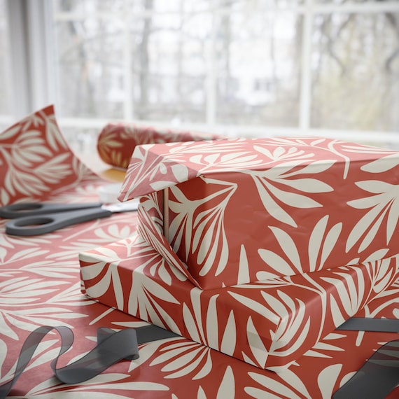 Neutral Leaf Pattern Wrapping Paper | Terracotta Botanical Gift Wrap