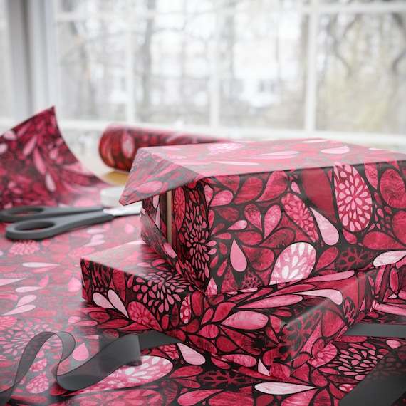 Pink Floral Doodle Wrapping Paper | Abstract Flower Pattern