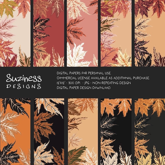 Autumn Leaves Border Digital DESIGN BUNDLE - 10 JPG - 12"x12" - Non-Repeating - Downloadable Digital Scrapbook Paper